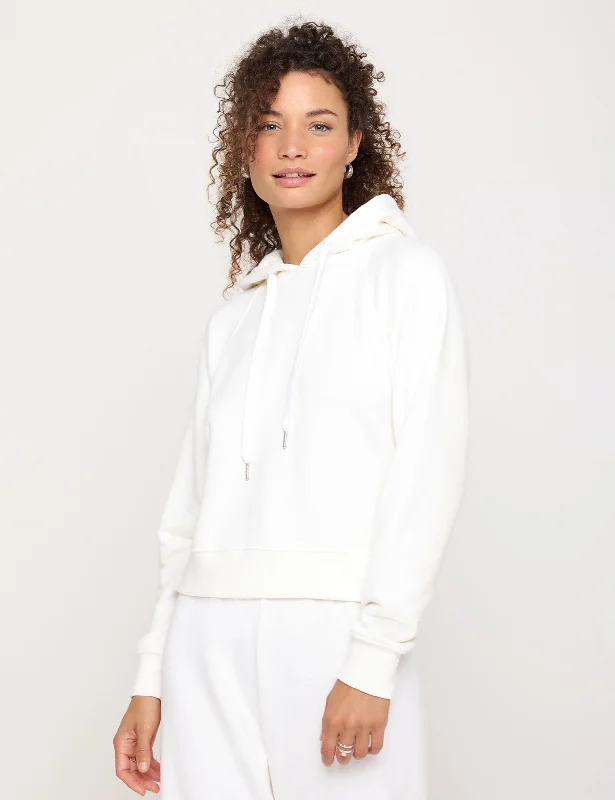 All Eyes Harper Crop Hoodie - White Elegant Details