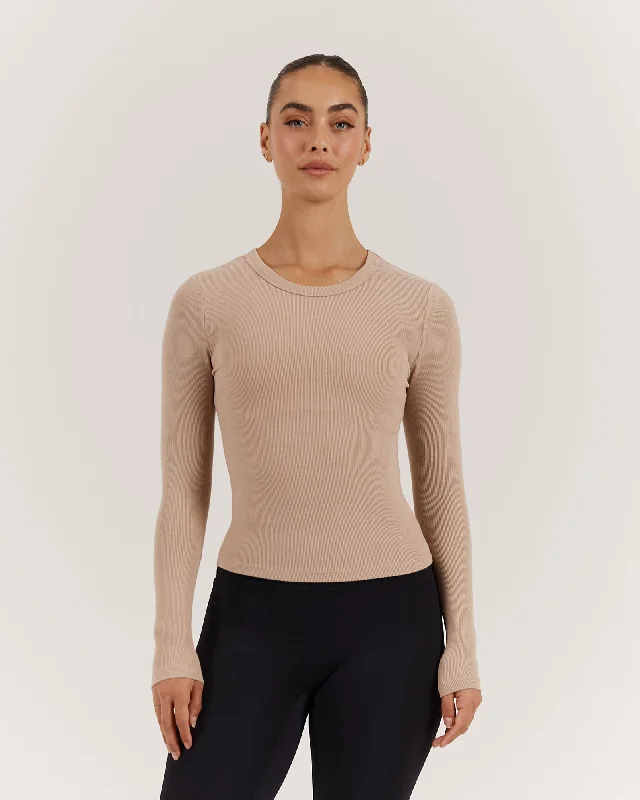 STANCE RIBBED LONG SLEEVE TOP - ALMOND Unleash Your Trend Driven Style