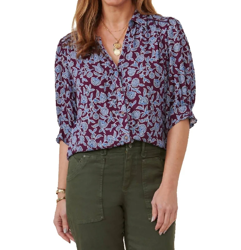 Summer Floral Button-Front Top In Cerulean Blue/purple Exclusive Sale