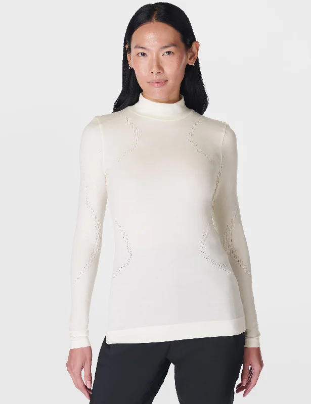 Merino Blend Turtle Neck Base Layer Top - Studio White Save Big