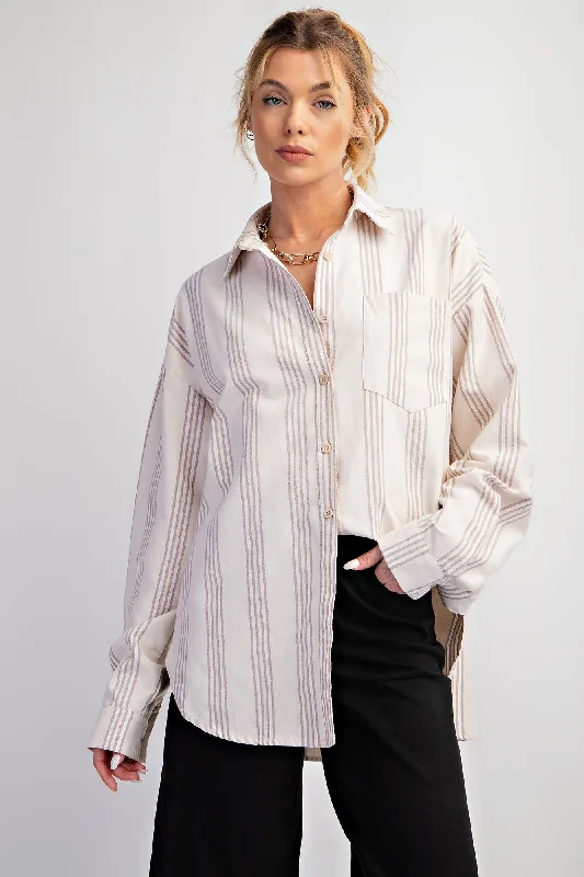 Taupe Stripe Button Down Shirt Huge Savings On Parisian Styles