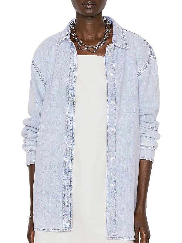 The Beach Womens Denim Layering Button-Down Top Minimalist Office - Ready Style