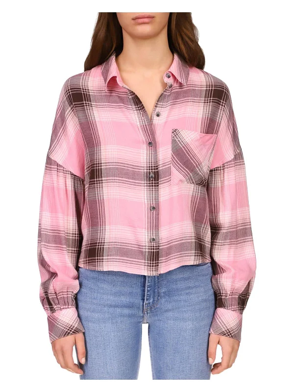 The Cabin Womens Plaid Collared Button-Down Top Trend Setting Threads