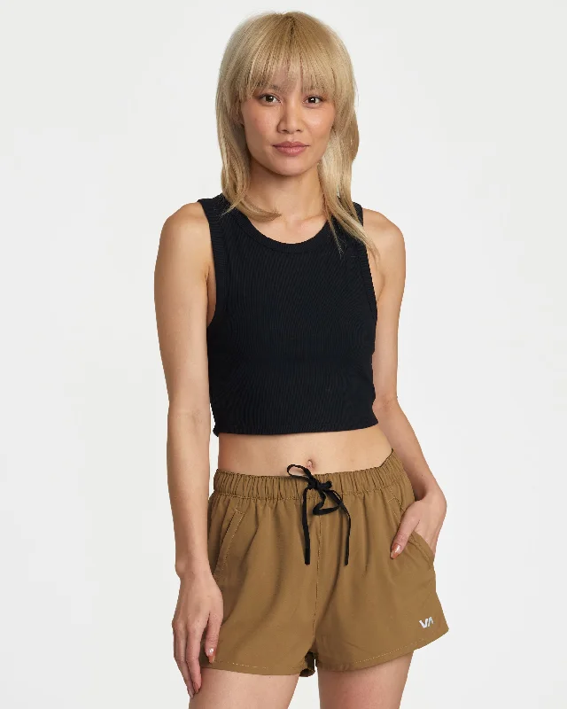 VA Cut Out Cropped Tank Top - Black Everyday Wear