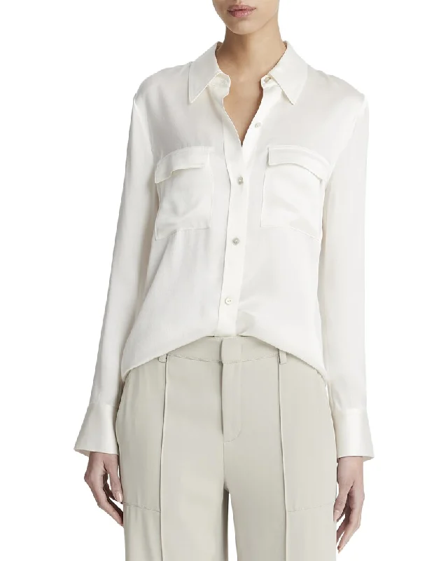 Vince Chest Pocket Silk Blouse Trend Forward Threads For Her