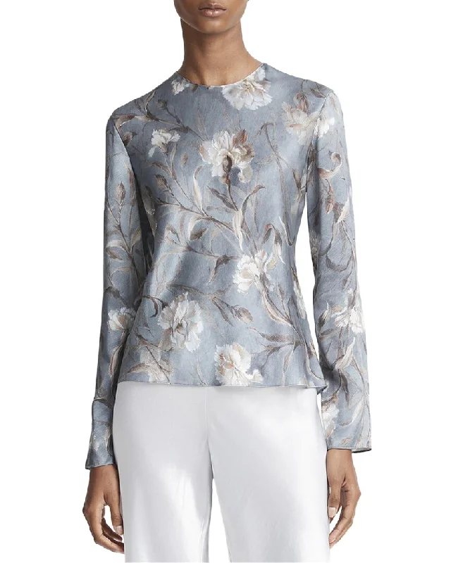 Vince Night Carnation Bias Silk Blouse Season Sale