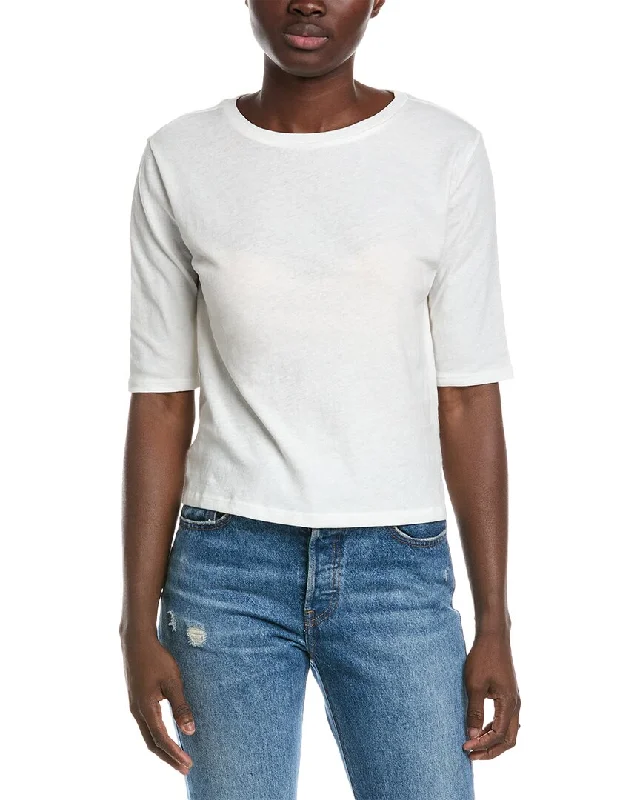 Vince Relaxed Elbow Sleeve Linen-Blend T-Shirt Sustainable Fashion Extravaganza