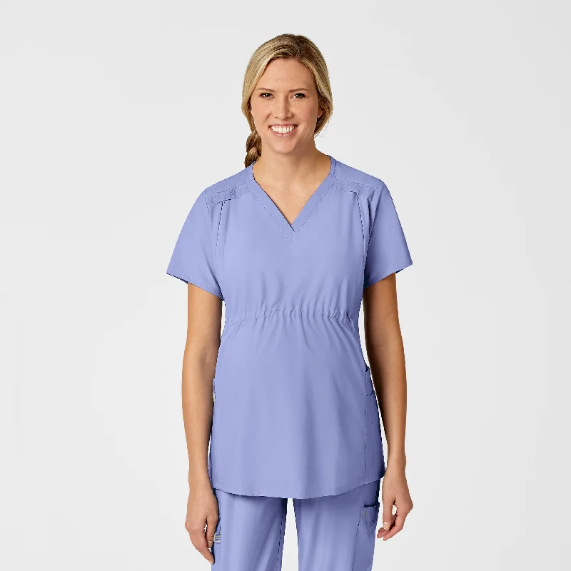 W123 Maternity V-Neck Scrub Top - Ceil Blue Sophisticated Fashion