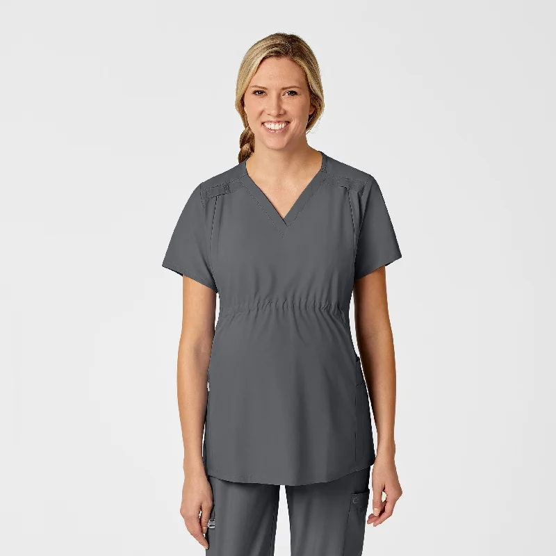 W123 Maternity V-Neck Scrub Top - Pewter Premium Style