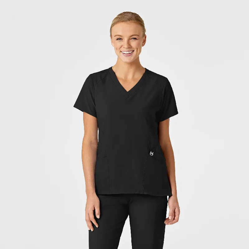 W123 Women's Stylized V-Neck Scrub Top - Black Huge Price Cut