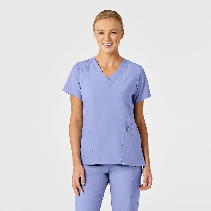 W123 Women's Stylized V-Neck Scrub Top - Ceil Blue Limited Time Special Offer