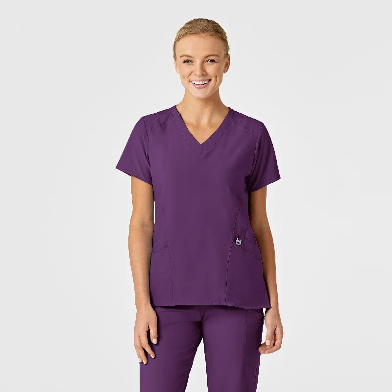 W123 Women's Stylized V-Neck Scrub Top - Eggplant Innovate Your Wardrobe