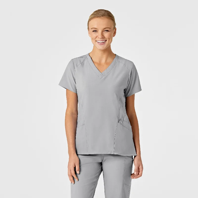 W123 Women's Stylized V-Neck Scrub Top - Grey Trendy And Individual Women's Fashion