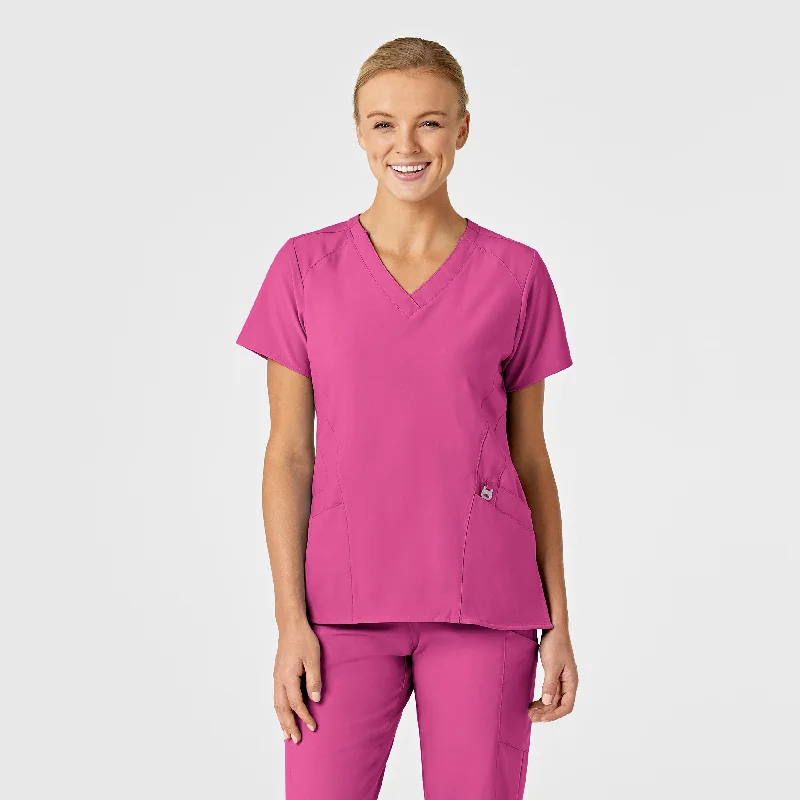 W123 Women's Stylized V-Neck Scrub Top - Hot Pink Athleisure Wear Promotion