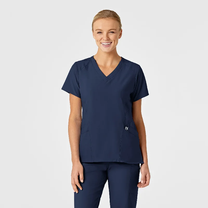 W123 Women's Stylized V-Neck Scrub Top - Navy End Of Season Sale