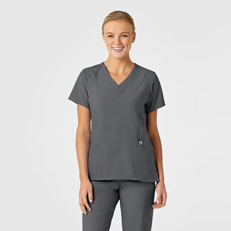 W123 Women's Stylized V-Neck Scrub Top - Pewter Chic Style, Always In Vogue