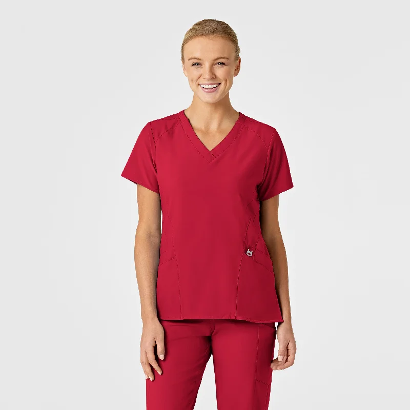 W123 Women's Stylized V-Neck Scrub Top - Red Effortless Chic Apparel