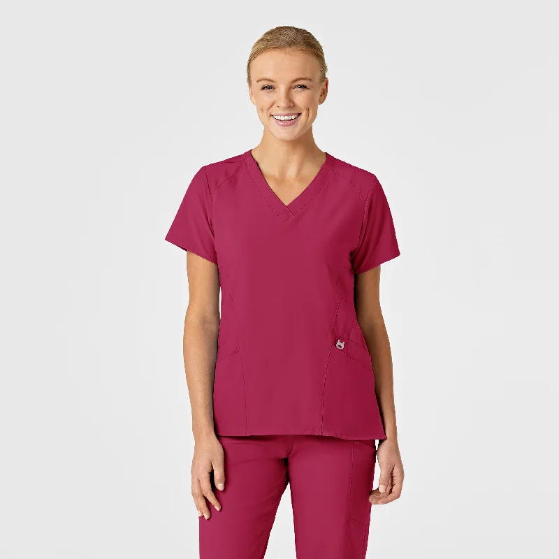 W123 Women's Stylized V-Neck Scrub Top - Viva Magenta Latest Fashion