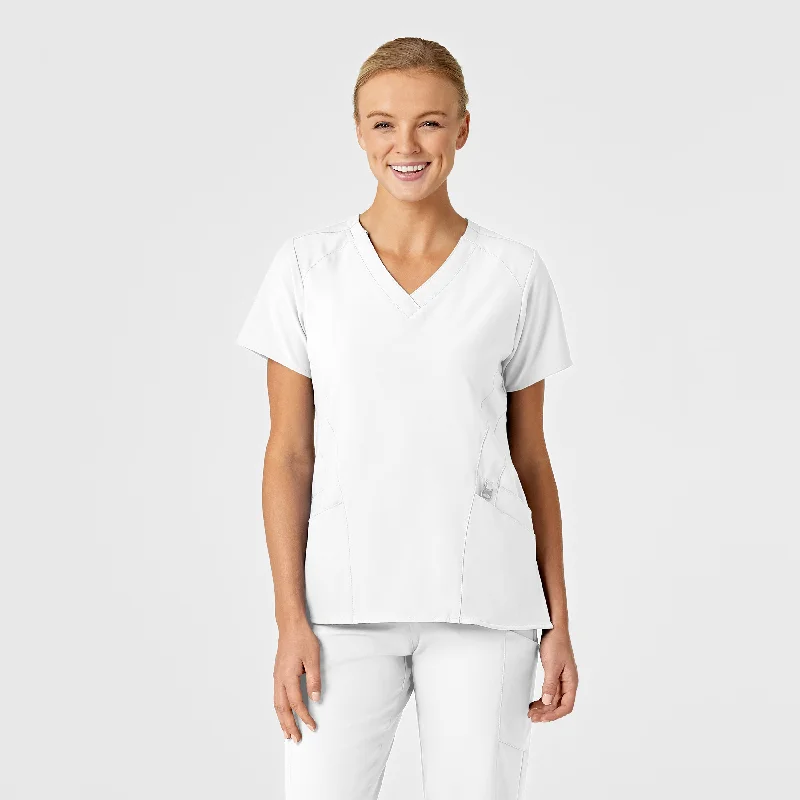 W123 Women's Stylized V-Neck Scrub Top - White Best Sellers