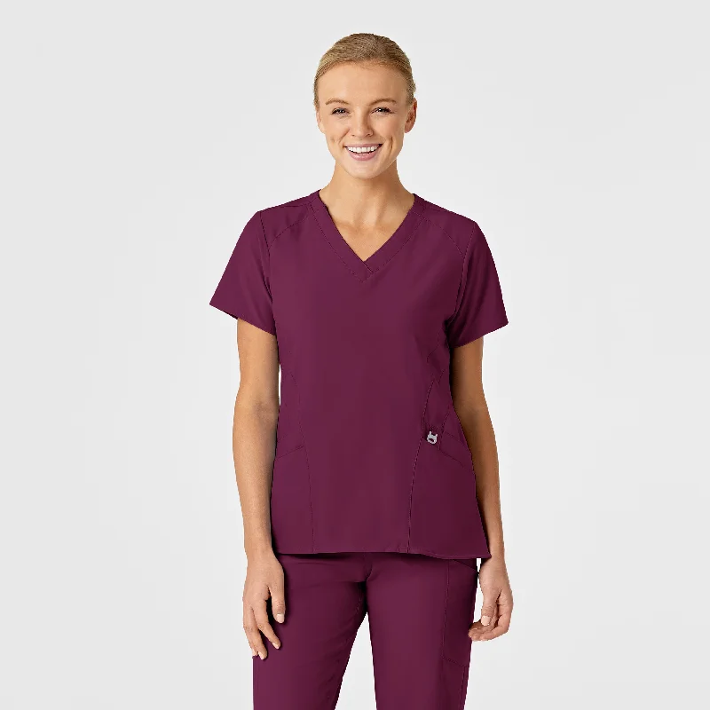 W123 Women's Stylized V-Neck Scrub Top - Wine Explore What's New