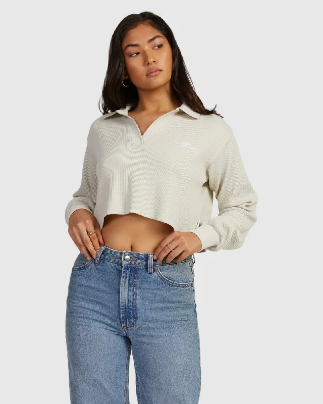 Waffle Vtg Long Sleeve Knit - Bone Women's Fashion Hotspots