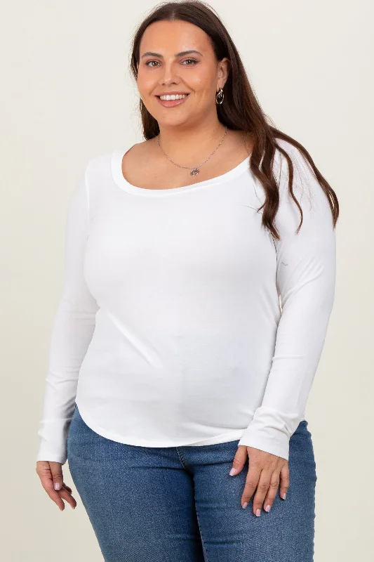 White Basic Long Sleeve Plus Top Stupidly Low Prices