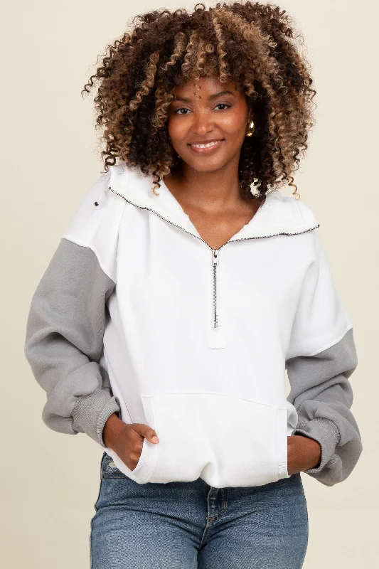 White Colorblock Half Zip Hoodie Fashion-Forward