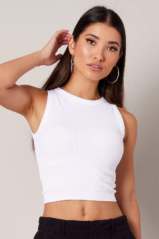 White Tank Top Crew Neck Seamless Minimalist Chic