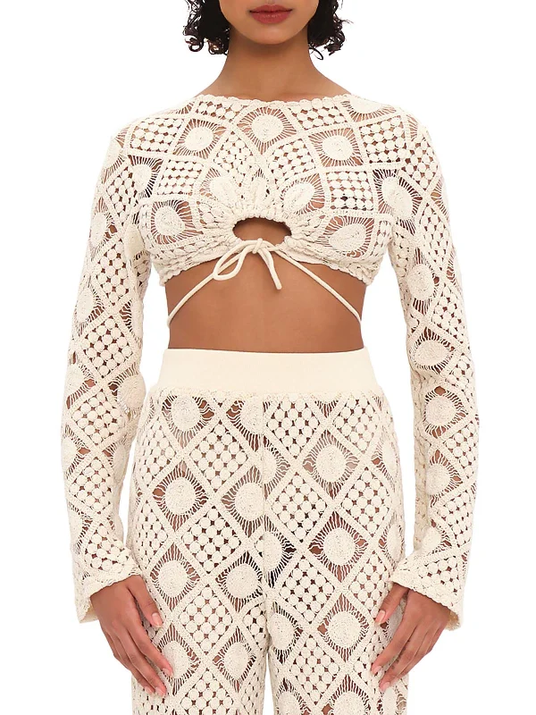 Womens Crochet Geometric Cropped Exclusive Sale