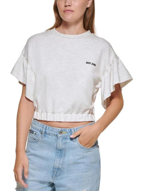 Womens Cropped Flutter Sleeves T-Shirt You'Ll Love Us Because