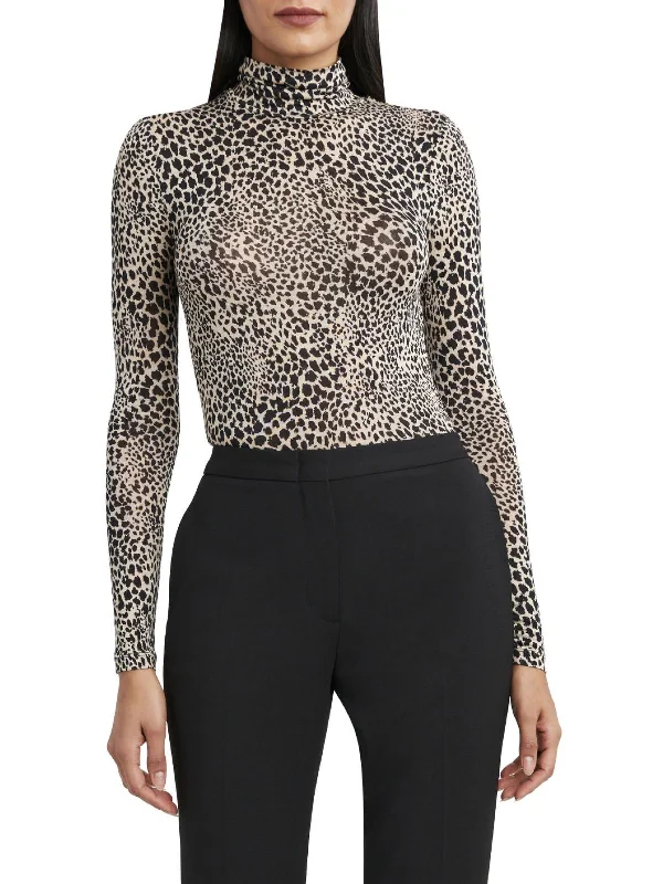 Womens Knit Animal Print Turtleneck Top Limited - Time Bundle