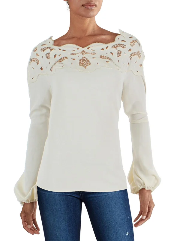 Womens Lace Relaxed Pullover Top Elegant Styles