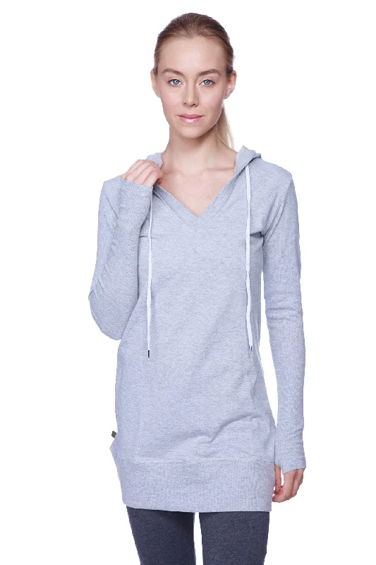 Women's Long Body Hoodie Top (Heather Grey w/Charcoal) Seasonal Trend