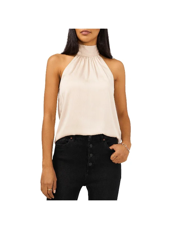 Womens Satin Tie Neck Halter Top Trendy Threads