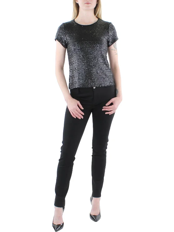 Womens Sequined Short Sleeve Blouse Seasonal Clearance