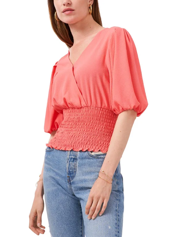 Womens Smocked Faux Wrap Top Winter Warm - Up Sale