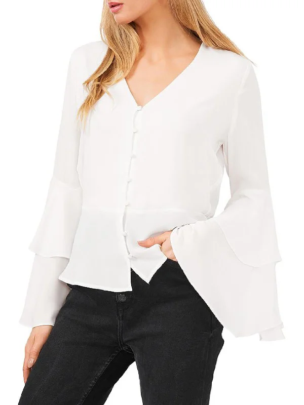 Womens Tiered Flare Sleeve Peplum Top Exclusive Sale