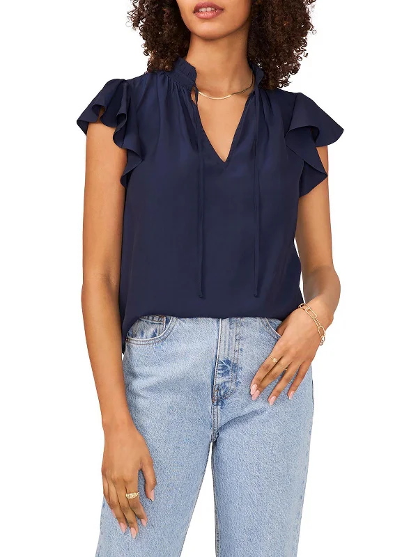 Womens V Neck Cap Sleeve Blouse Flash Deals