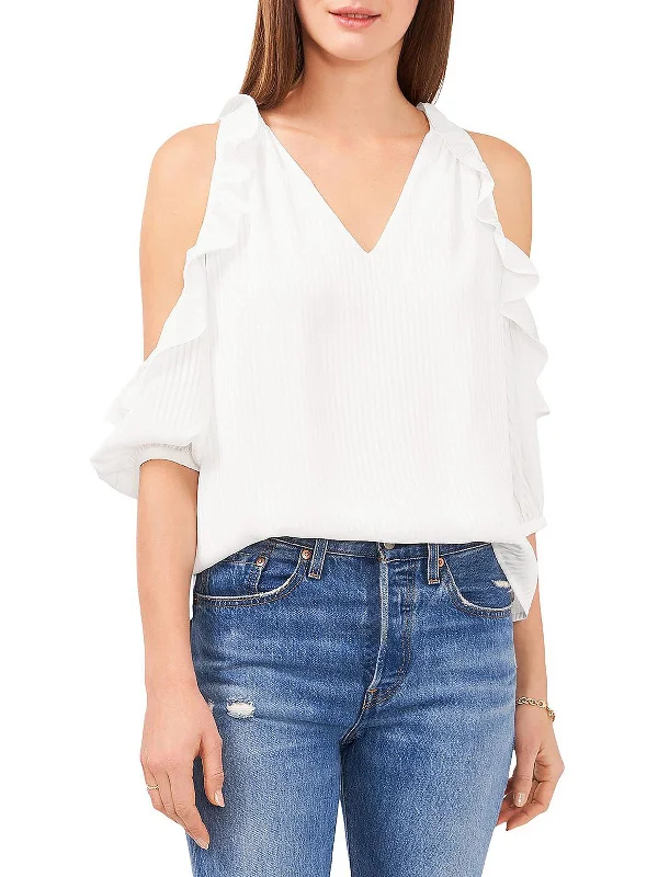 Womens V-Neck Ruffled Blouse Feminine Grace