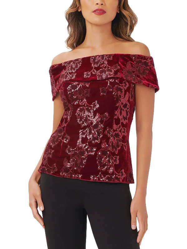 Womens Velvet Sequined Pullover Top Classic Appeal