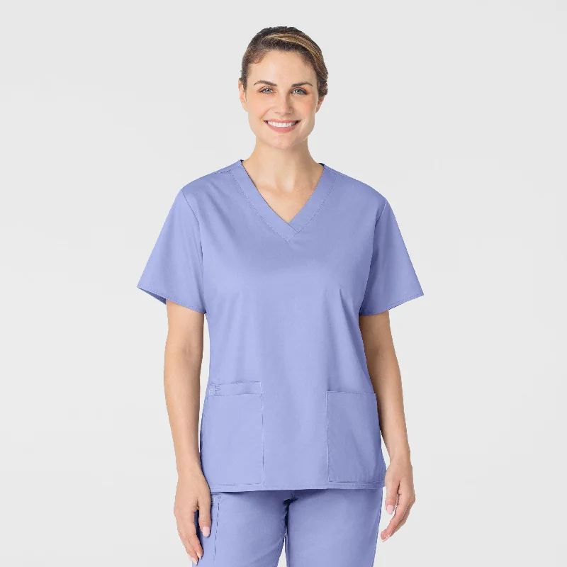 WonderWORK Women's V-Neck Scrub Top - Ceil Blue Great Deals On Ethnic Cultural Wear