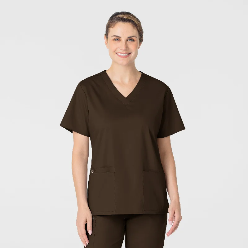 WonderWORK Women's V-Neck Scrub Top - Chocolate Budget Friendly Fashion