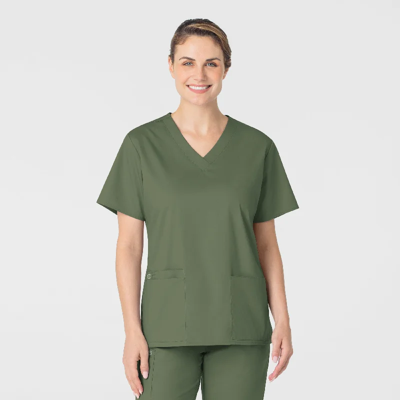 WonderWORK Women's V-Neck Scrub Top - Olive Effortless Comfort