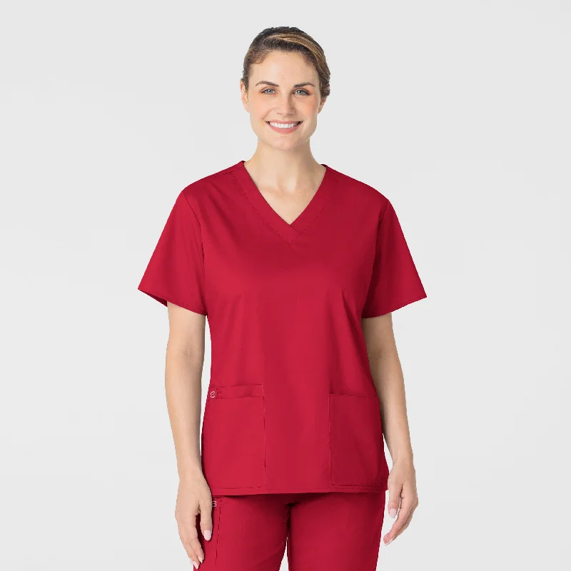 WonderWORK Women's V-Neck Scrub Top - Red Fashion For Every Occasion