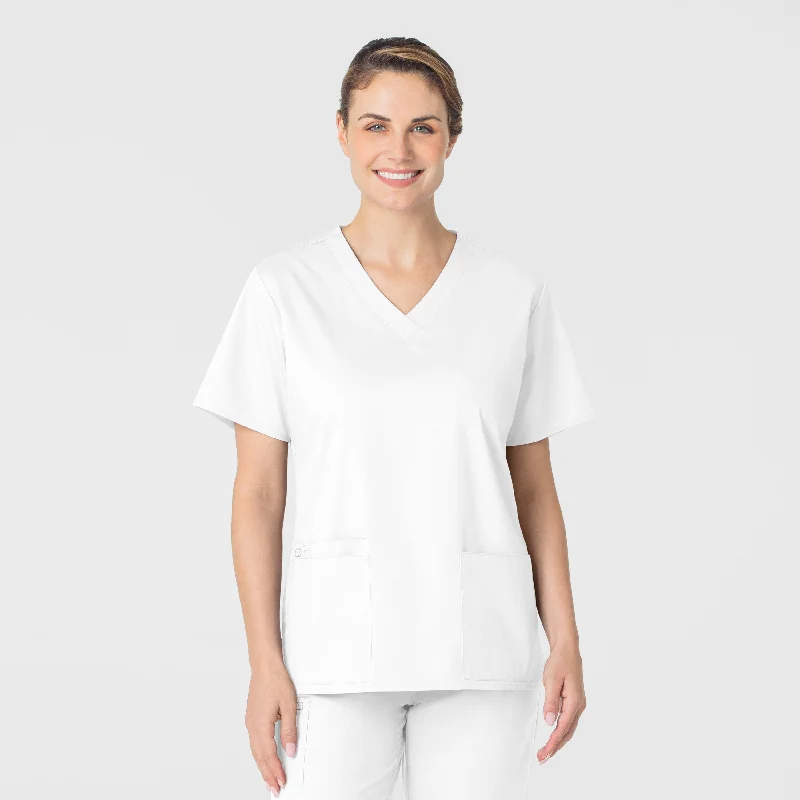 WonderWORK Women's V-Neck Scrub Top - White Stylish Looks