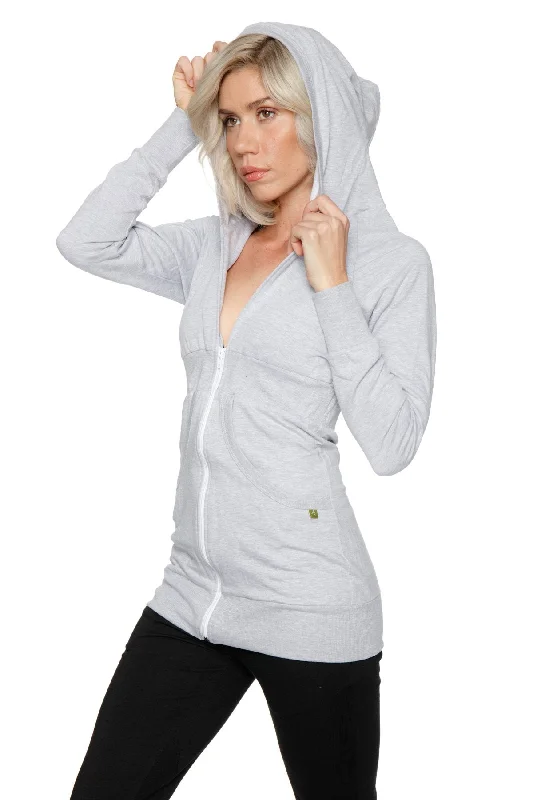 Zip-up Long Body Travel Hoodie Jacket (Heather Grey) Fashion Forward