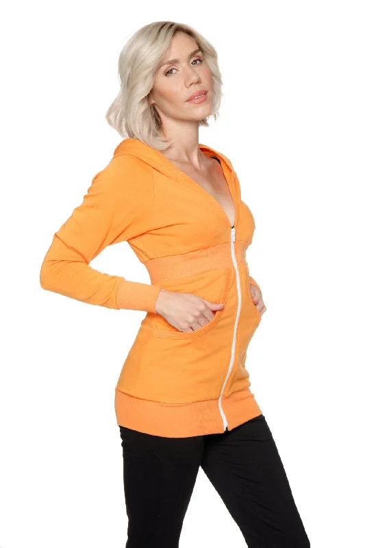 Zip-up Long Body Travel Hoodie Jacket (Sun Orange) Seasonal Fashion