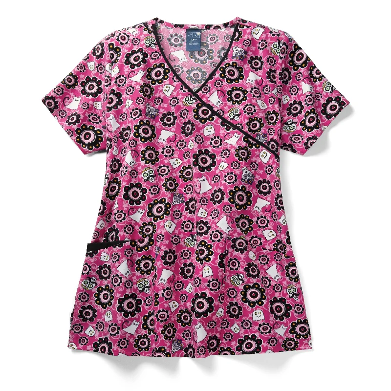 Zoe+Chloe Contrast Mock Wrap Print Scrub Top - Sugar Boo Stylish Looks