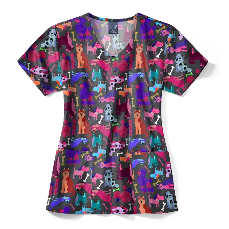 Zoe+Chloe Performance V-Neck Print Scrub Top - Paw Squad Trending Items