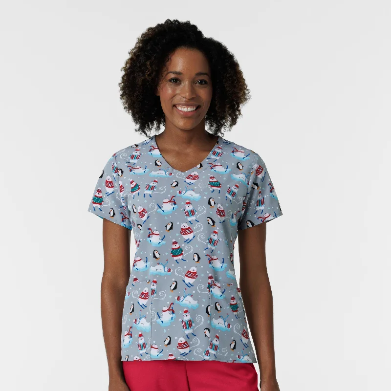 Zoe+Chloe Performance V-Neck Print Scrub Top - 'Tis the Skison Budget Friendly